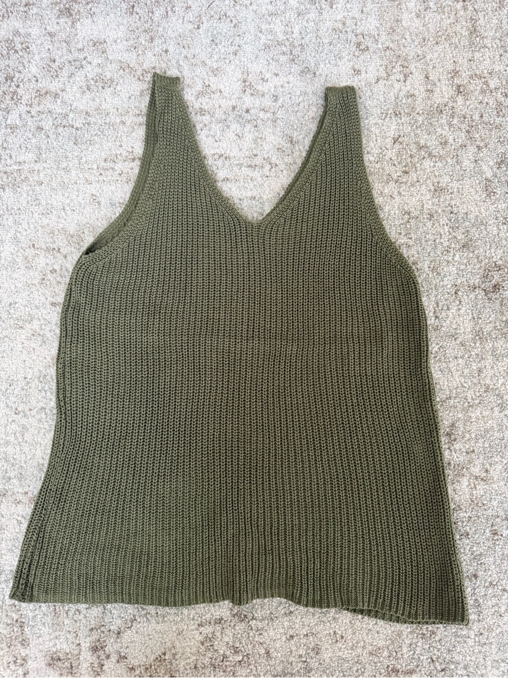 V-Neck Knit Tank Top - Olive Green